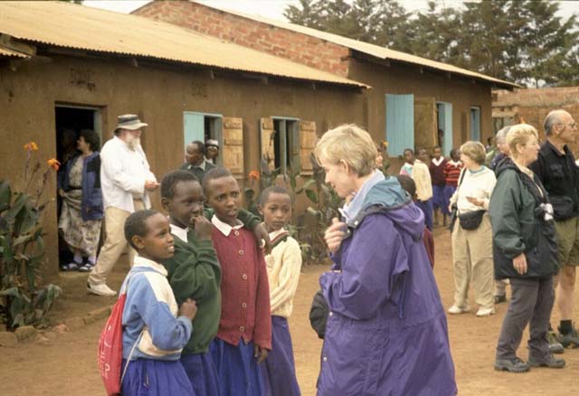 Susan exchanging addresses with some of the school kids