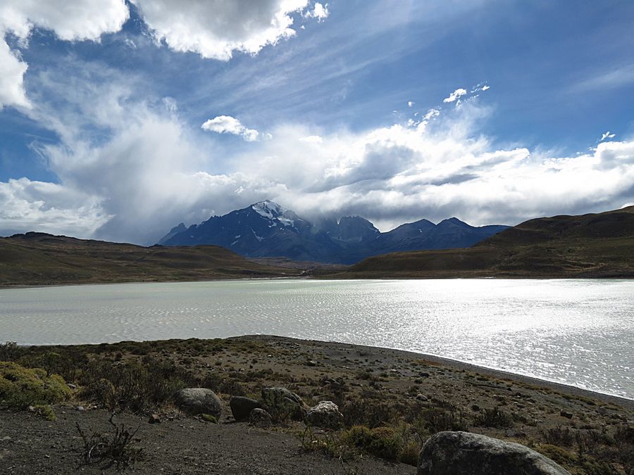 Torres del Paine in clouds