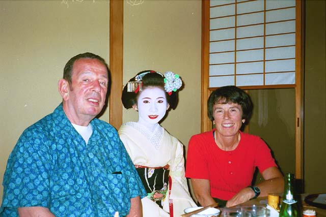 Sam and Pat with maiko san at Ashiya Restaurant