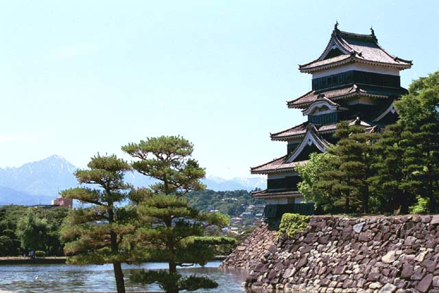 Matsumoto Castle with Japan Alps in background